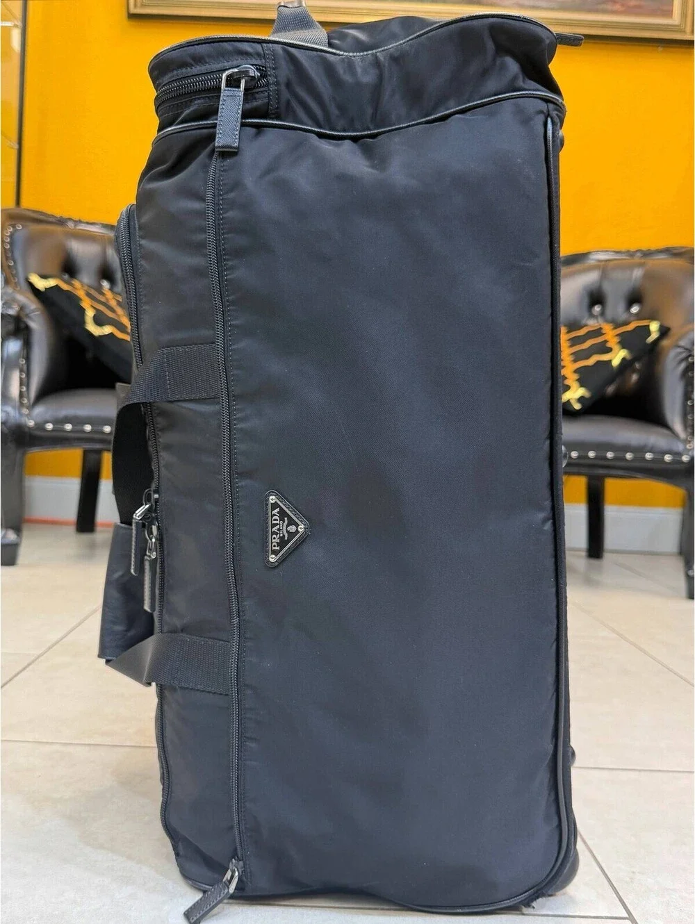 Prada Re-Nylon and Saffiano Leather Trolley Weekender Bag